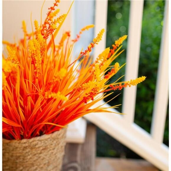 Orange Faux Outdoor Plants UV Resistant Fall Flowers for Porch Patio Window Box - Picture 7 of 8